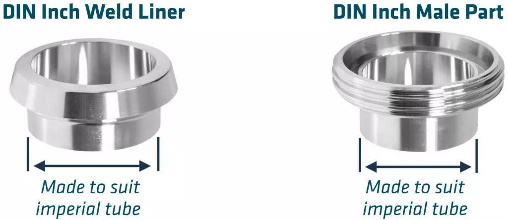 DIN inch weld liner and DIN inch male part